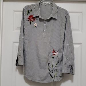 ❣️COMMU & Vine black & white stripe long sleeve shirt